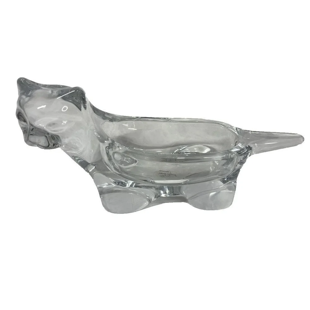 Carole Stupell Collection Clear Glass Cat Figurine Dish Trinket Bowl Vintage Art
